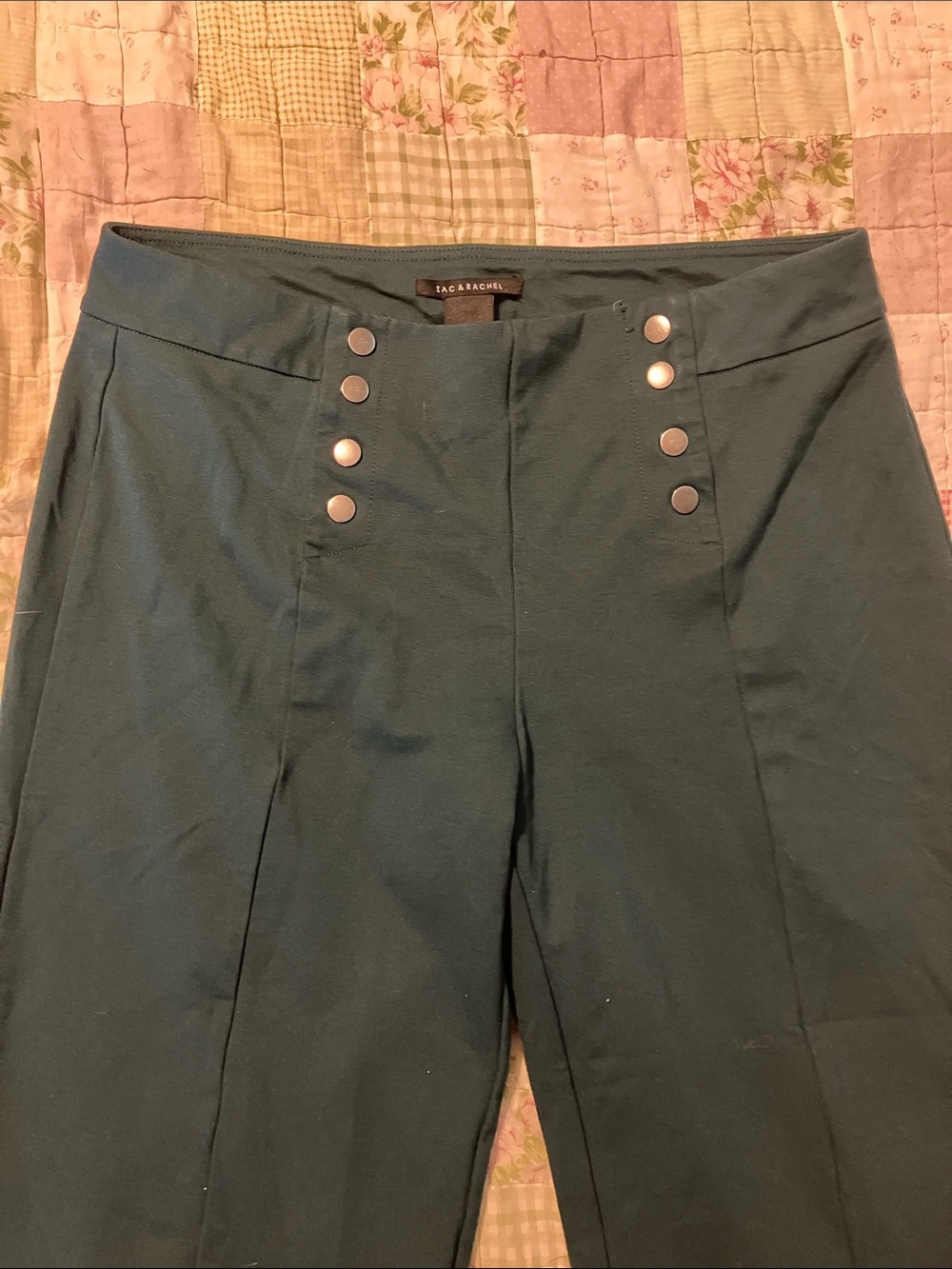 Zac & Rachel Dark Green Sailor-Style Trousers with Decorative Buttons